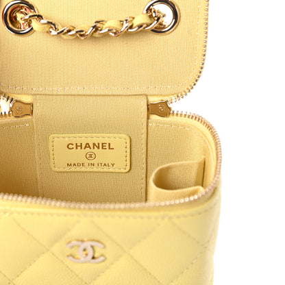 Chanel Caviar Quilted Mini Vanity Case With Chain Yellow 8 of 10