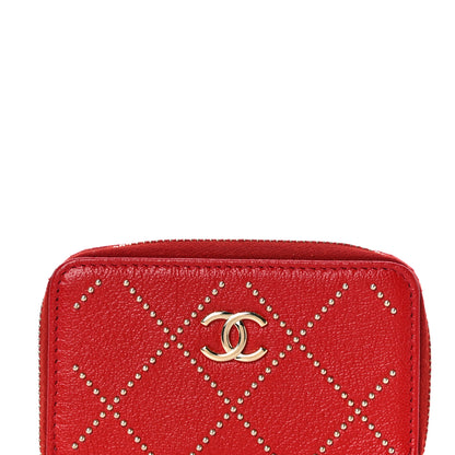 Chanel Shiny Lambskin Studded Rock The Diamond CC Zip Around Coin Purse Red 8 of 10