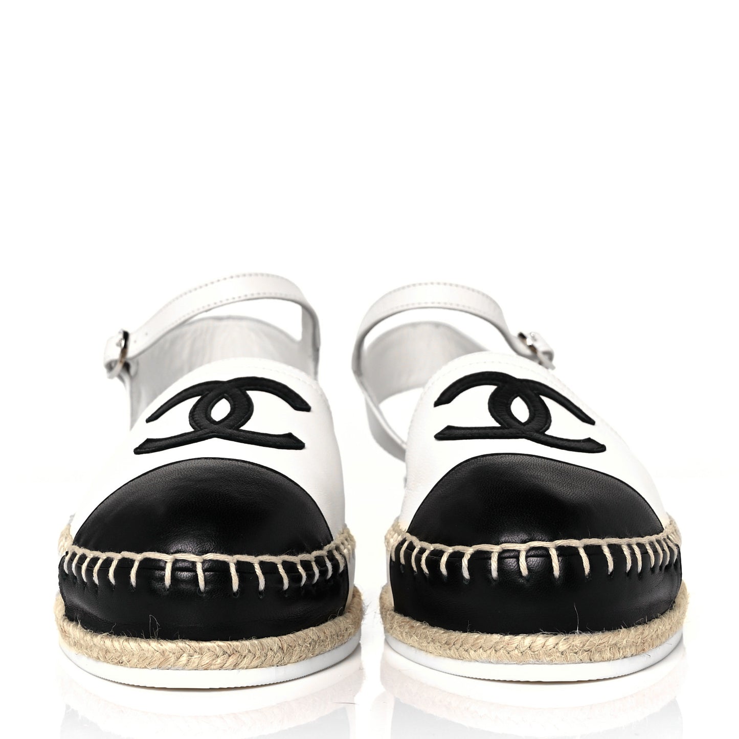 Lambskin Cap Toe CC Espadrille Sandals 36 White Black