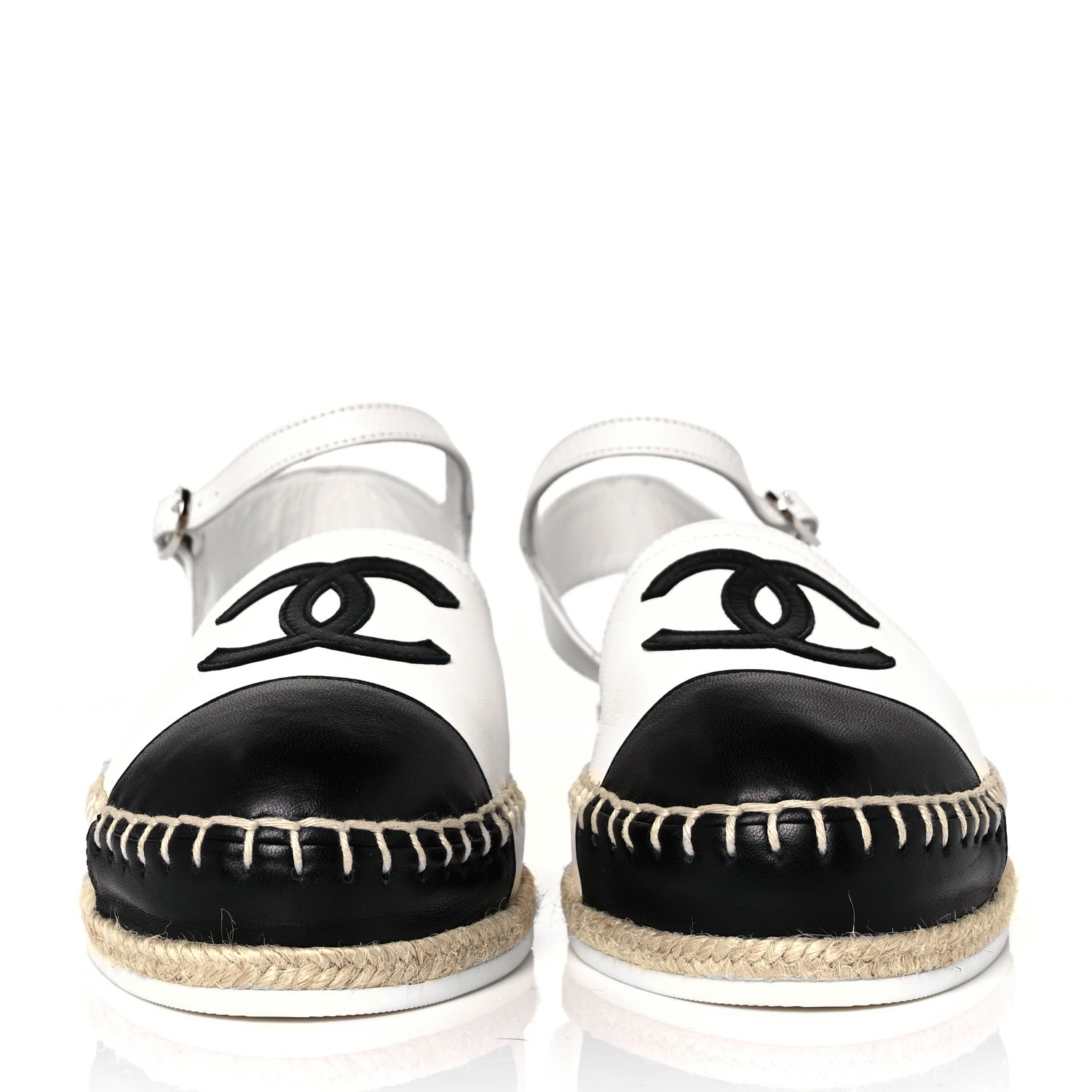Chanel Lambskin Cap Toe CC Espadrille Sandals 36 White Black 2 of 7