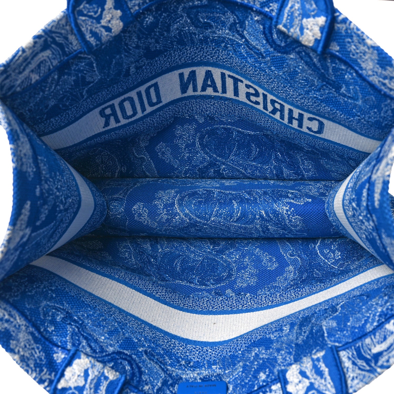 Christian Dior Canvas Embroidered Medium Dioriviera Toile De Jouy Book Tote Fluorescent Blue 5 of 8