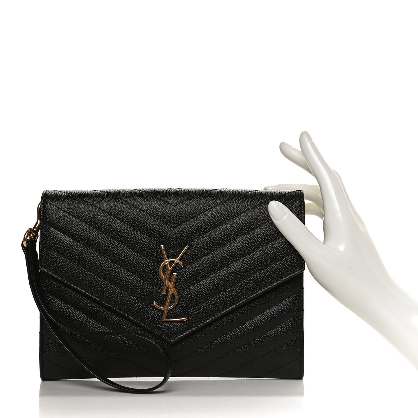 Grain De Poudre Matelasse Chevron Monogram Envelope Clutch Black