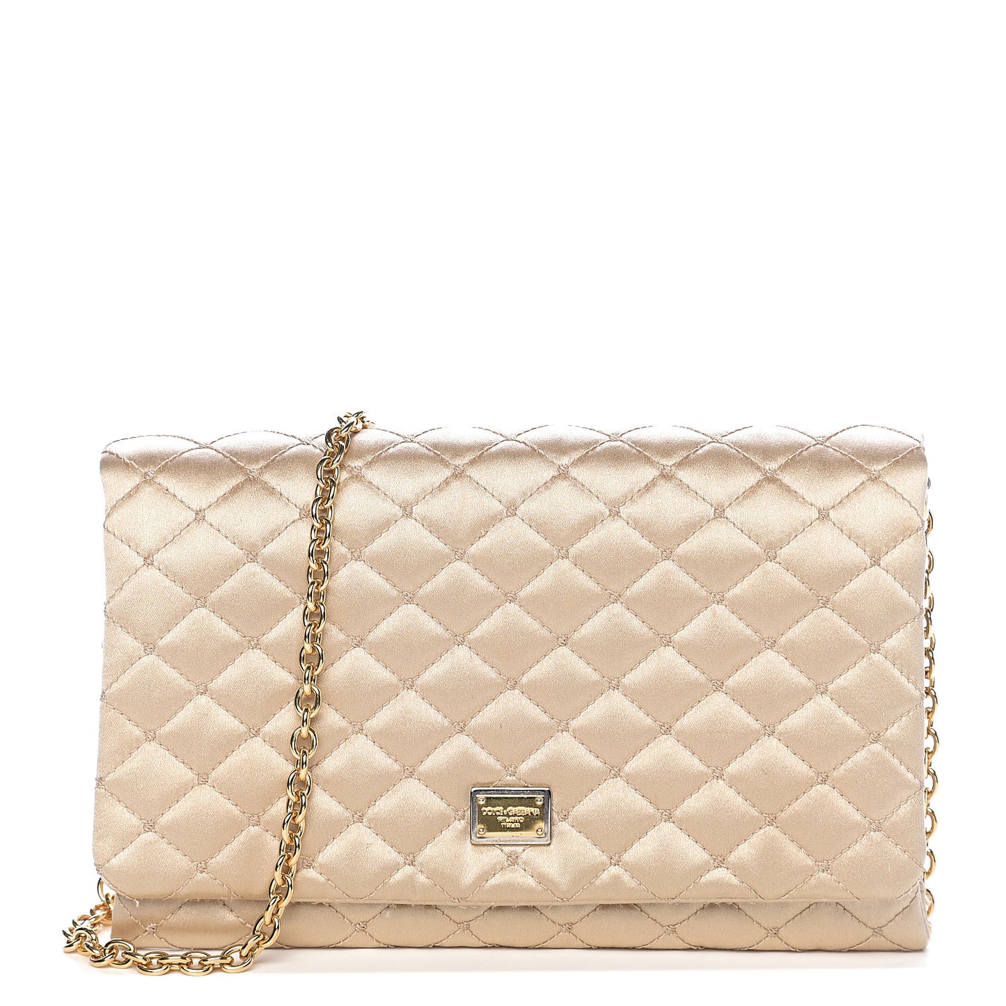 Satin Quilted Chain Clutch Light Gold