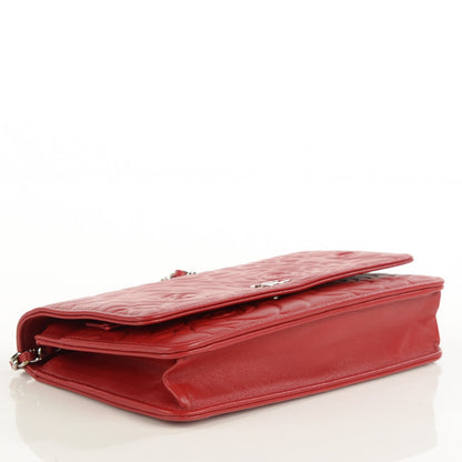 Chanel Lambskin Camellia Embossed Wallet On Chain WOC Red 4 of 9