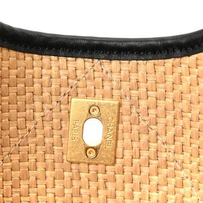 Chanel Braided Raffia Stitched Small Shopping Bag Dark Beige Black 8 of 12