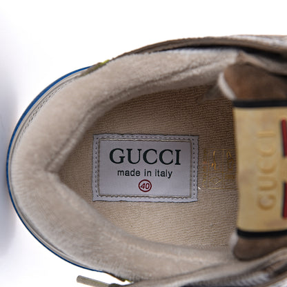 Gucci Suede Calfskin Tejus Printed Womens Ultrapace Sneakers 40 Natural Ardesia Neon Yellow 6 of 10