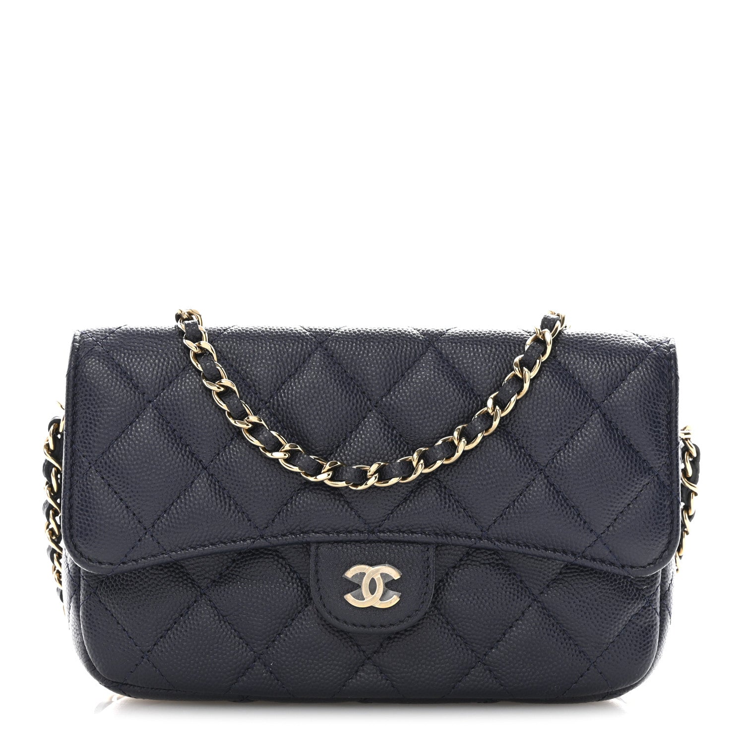 Chanel Caviar Quilted Flap Phone Holder With Chain Navy 1 of 13