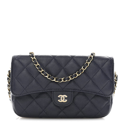 Chanel Caviar Quilted Flap Phone Holder With Chain Navy 1 of 13