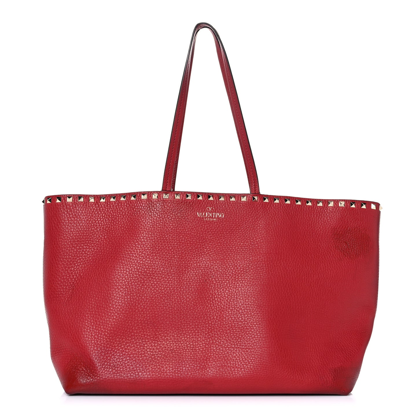 Grained Calfskin Rockstud Shoulder Tote Rosso Valentino