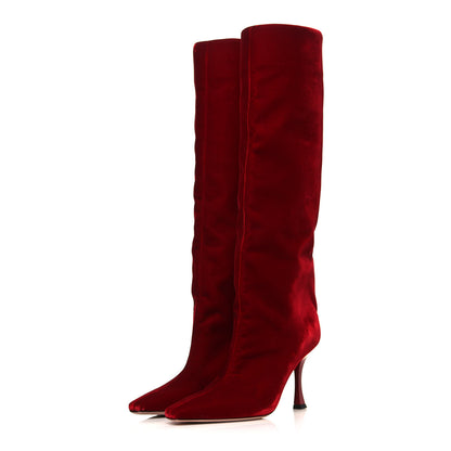 Jimmy Choo Velvet Chad 90 Knee High Boots 37 Red 3 of 6