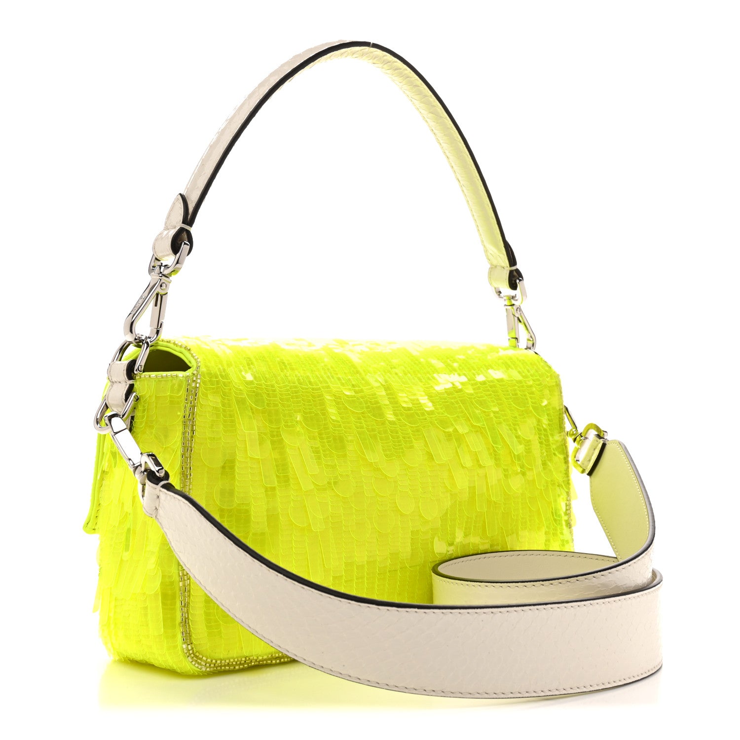 Fendi Sequin Paillettes Vitello Elaphe Grace Baguette Yellow Fluo 3 of 10