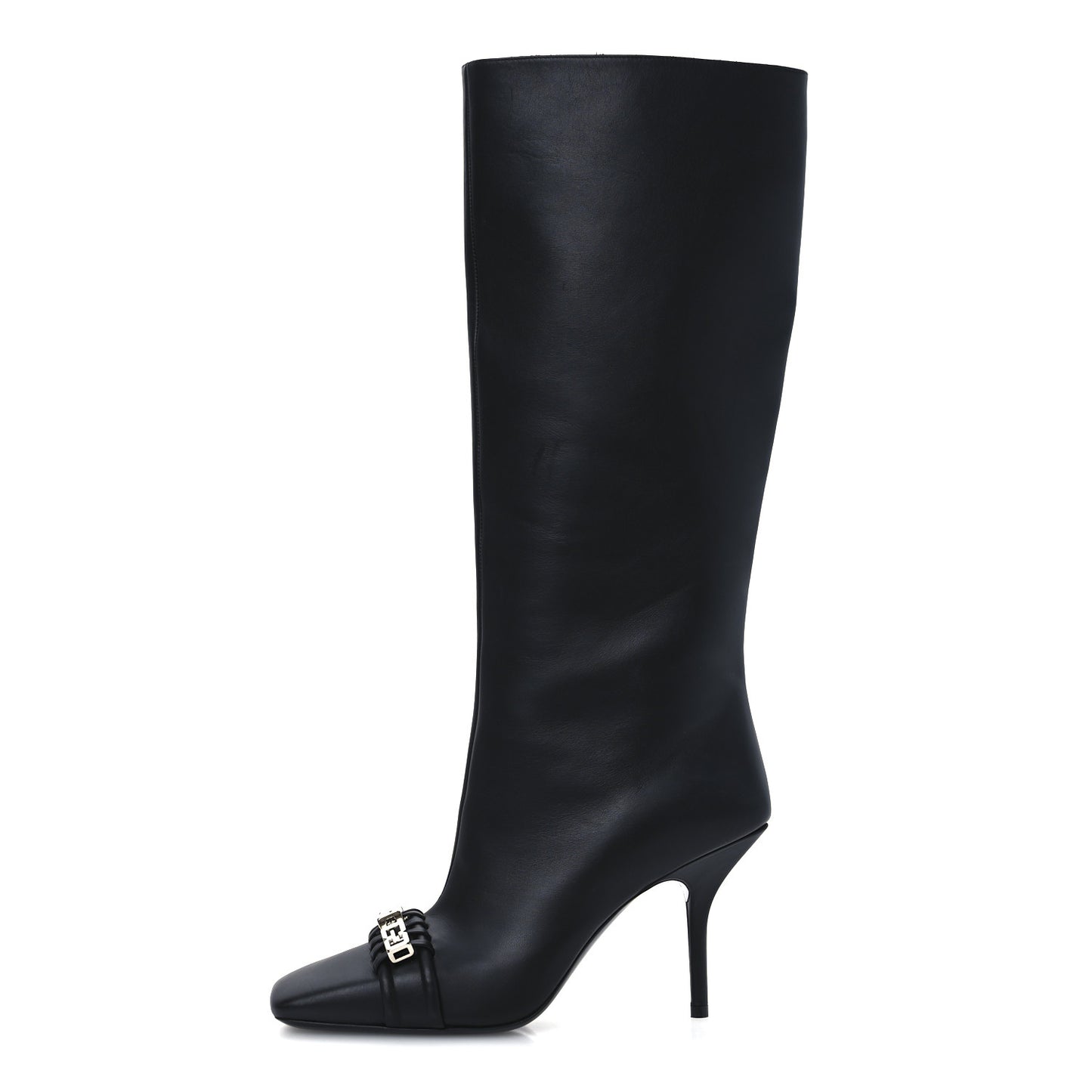 Smooth Calfskin 4G Square Toe Knee Boots 38 Black
