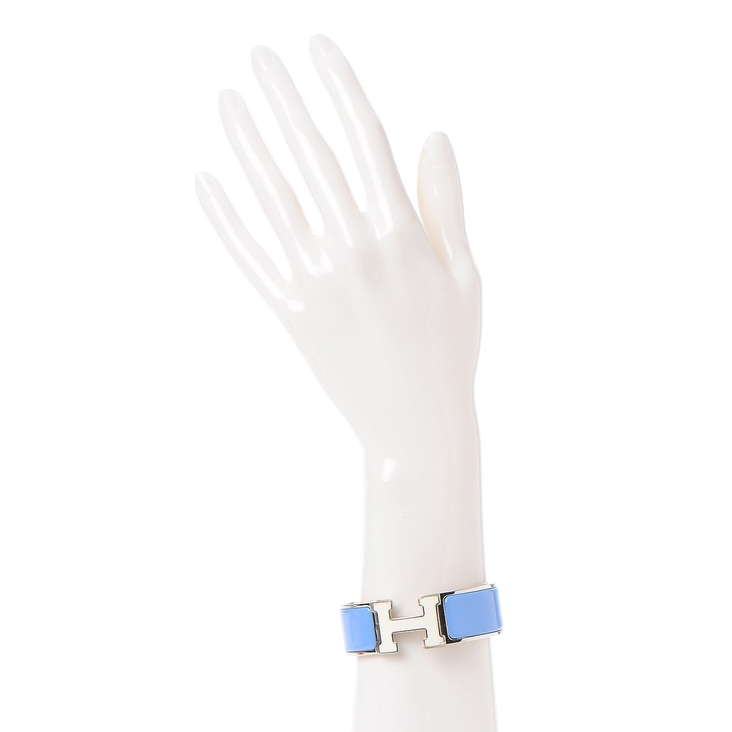 Enamel Wide Clic Clac H Bracelet PM Blanc Bleu Transat
