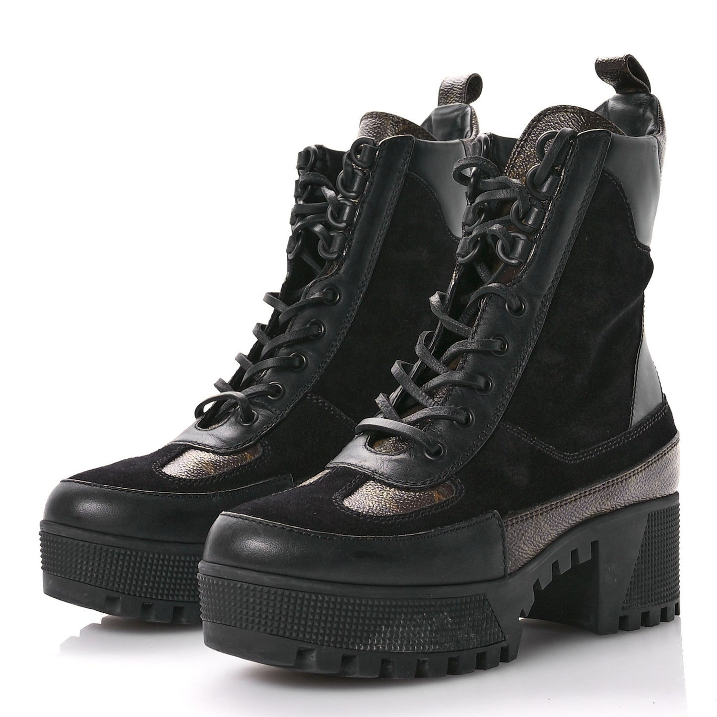 Suede Calfskin Monogram Laureate Platform Desert Boots 37 Black