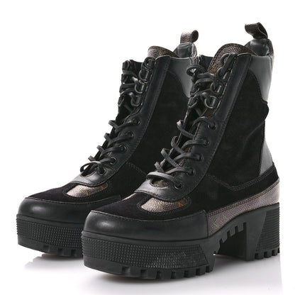 Louis Vuitton Suede Calfskin Monogram Laureate Platform Desert Boots 37 Black 4 of 11