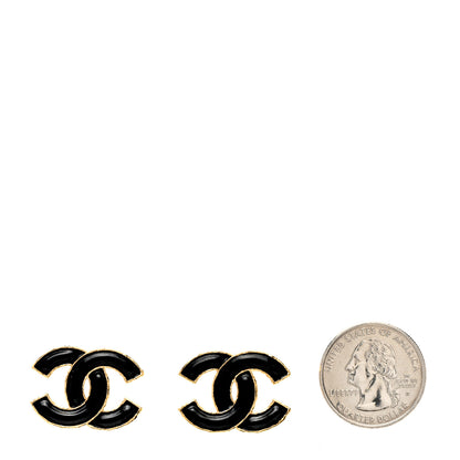 Chanel Metal Enamel CC Earrings Black Gold 2 of 4