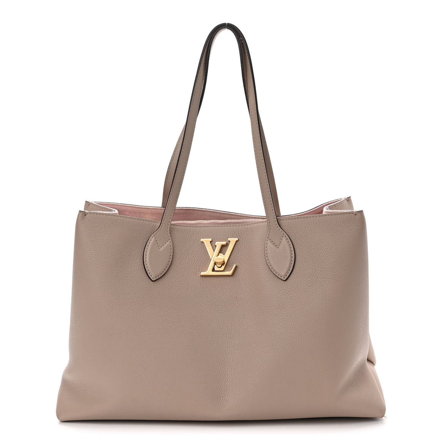 Grained Calfskin Lockme Shopper Greige