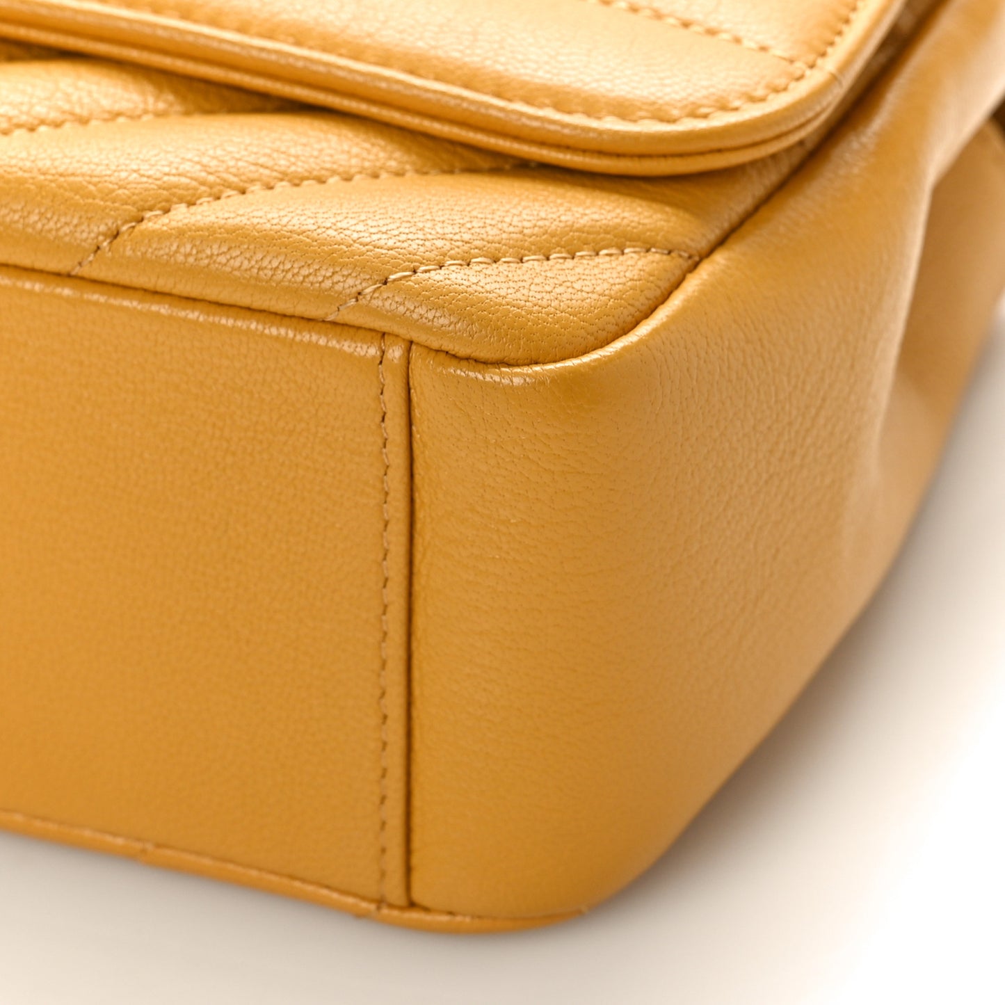 Shiny Goatskin Diagonal Quilted Small Flap Yellow