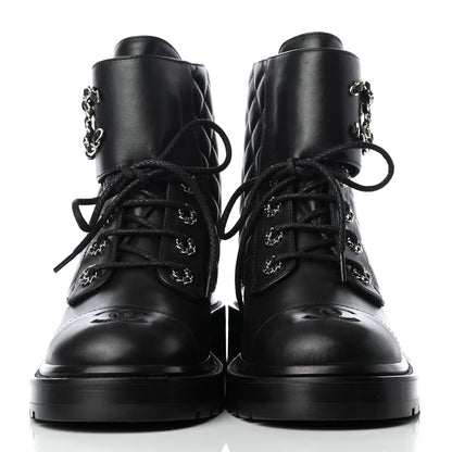 Chanel Shiny Lambskin Quilted Lace Up Combat Boots 38.5 Black 4 of 22