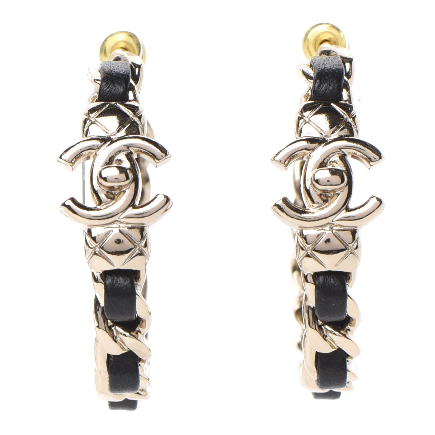 Lambskin CC Turnlock Chain Hoop Earrings Gold Black