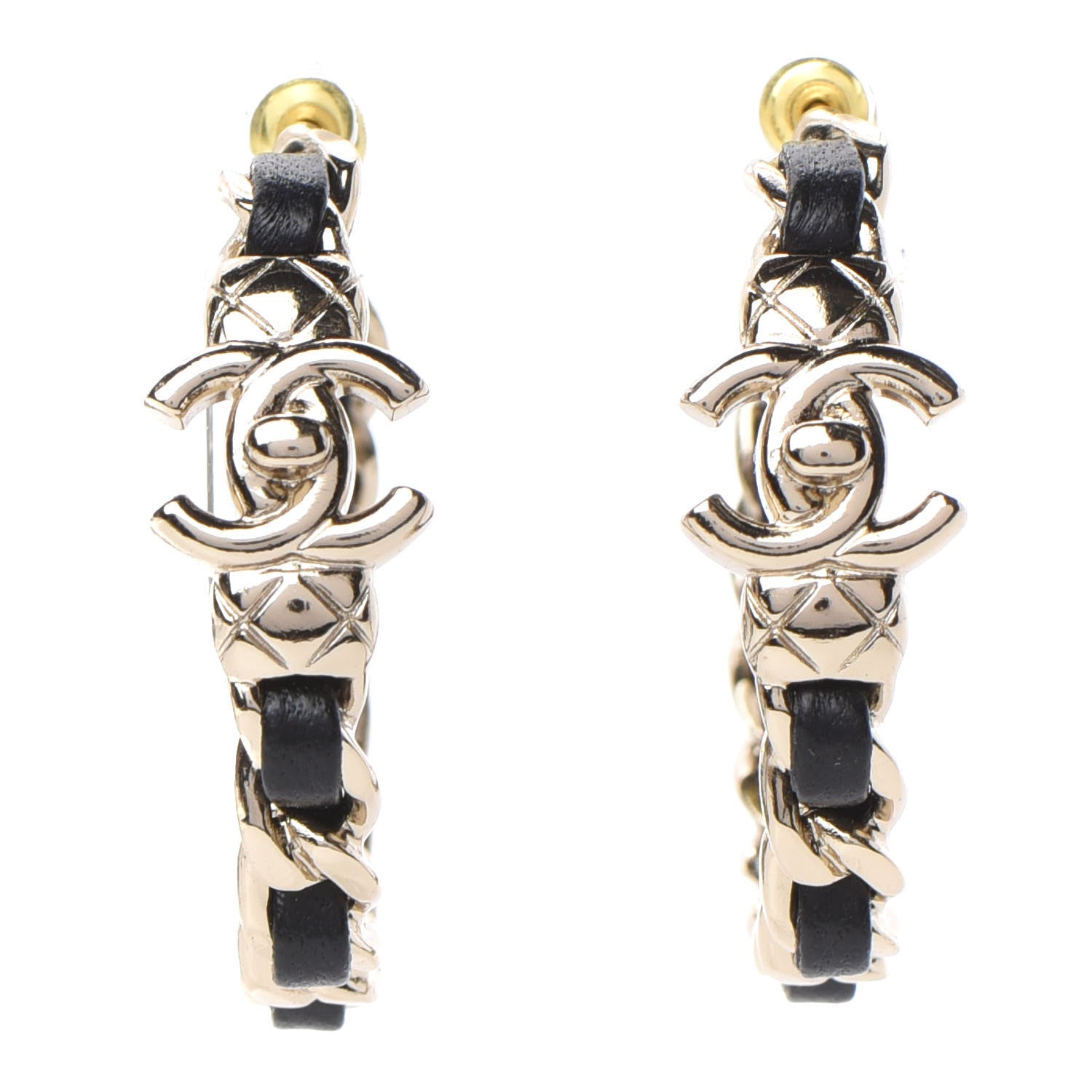 Chanel Lambskin CC Turnlock Chain Hoop Earrings Gold Black 1 of 4