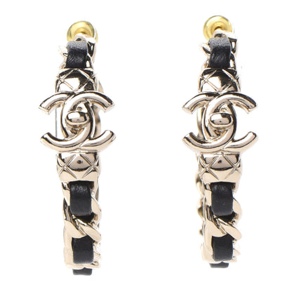 Chanel Lambskin CC Turnlock Chain Hoop Earrings Gold Black 1 of 4