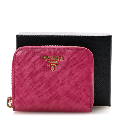 Prada Saffiano Metal Zip Coin Purse Fuxia 7 of 7