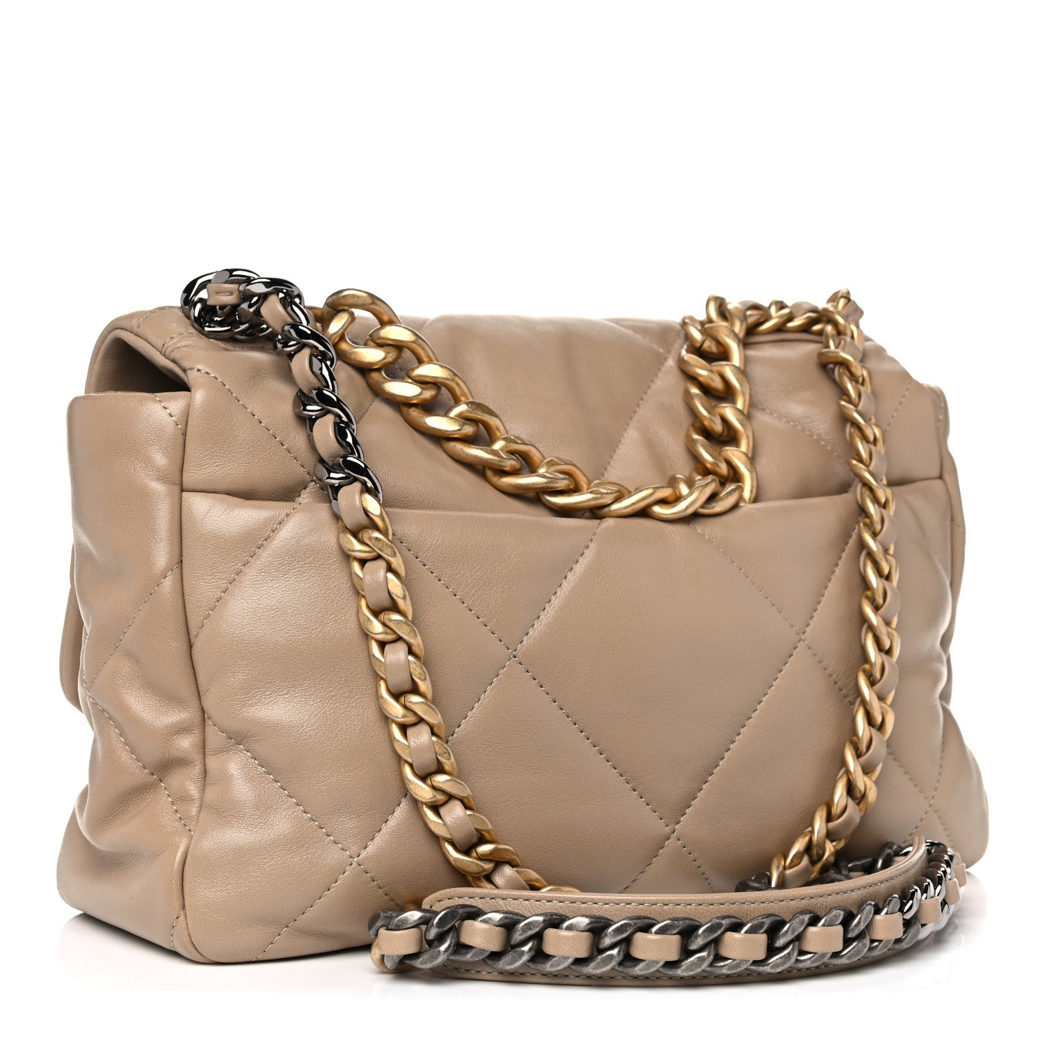 Chanel Lambskin Quilted Large Chanel 19 Flap Beige 3 of 10