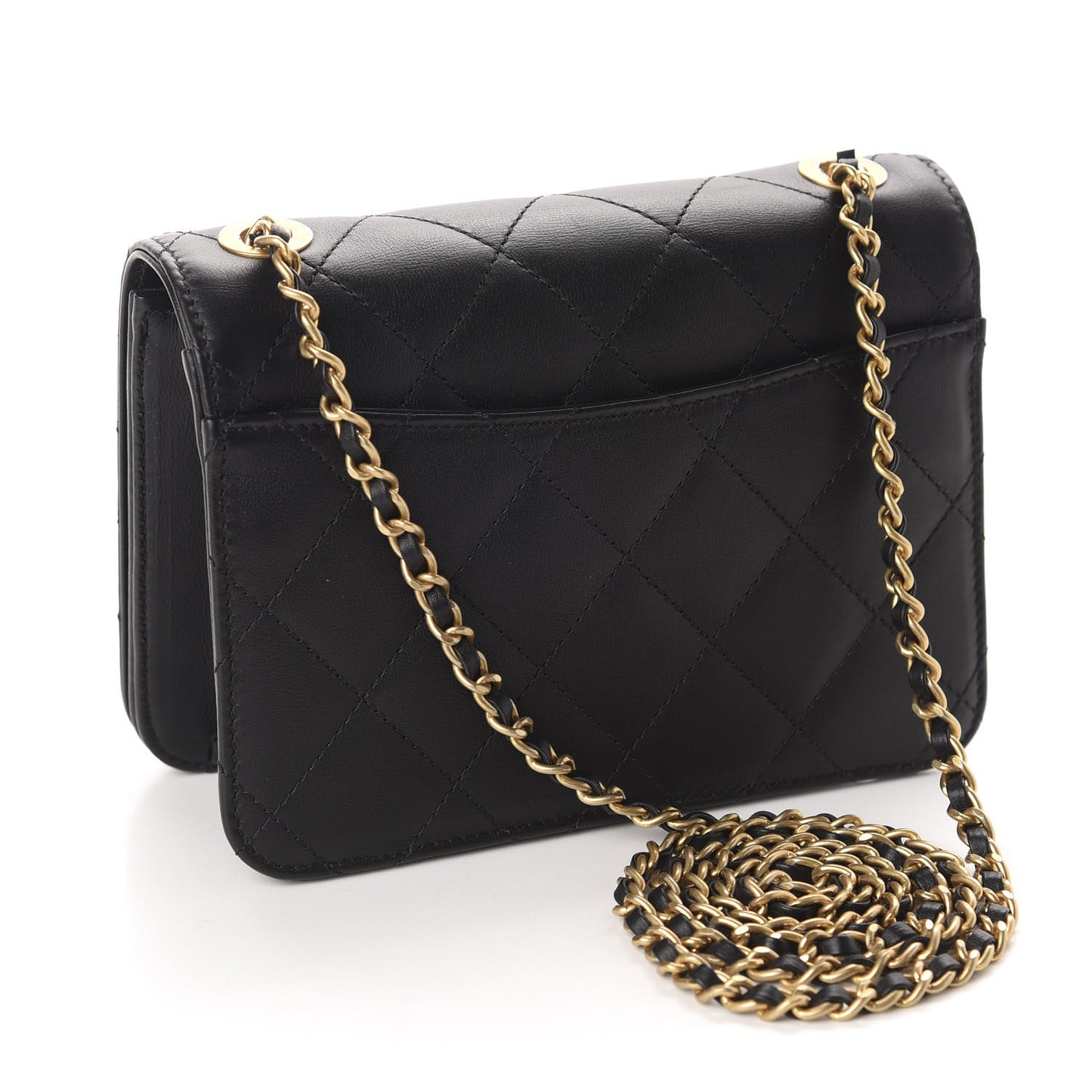 Calfskin Quilted Crystal Pearl Small Flap Bag Black