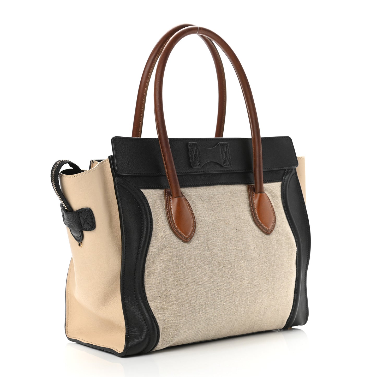 Calfskin Linen Tri-Color Shoulder Luggage Beige