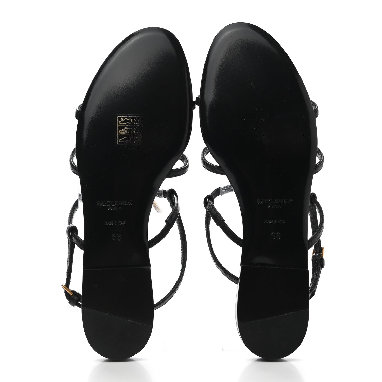 Saint Laurent Calfskin Cassandra Palm Logo Sandals 38 Black 5 of 7