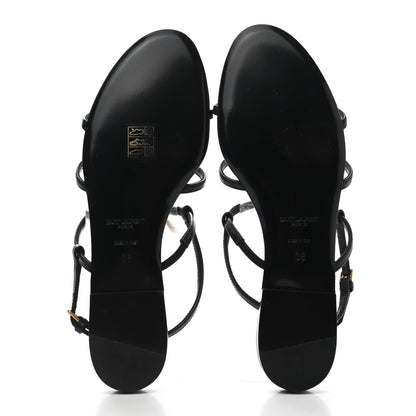 Saint Laurent Calfskin Cassandra Palm Logo Sandals 38 Black 5 of 7