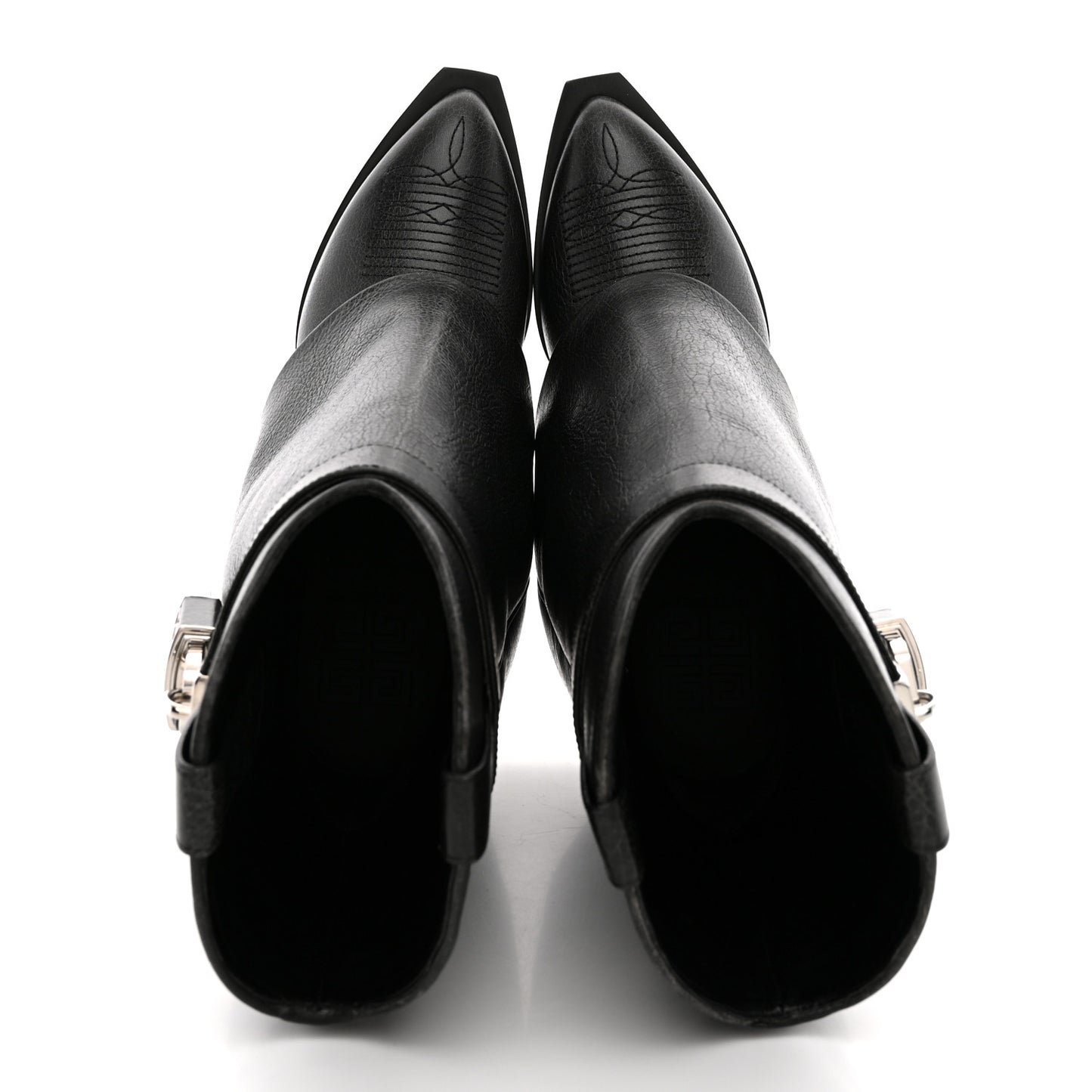 Aged Calfskin Cowboy Shark Lock Ankle Boots  36 Black