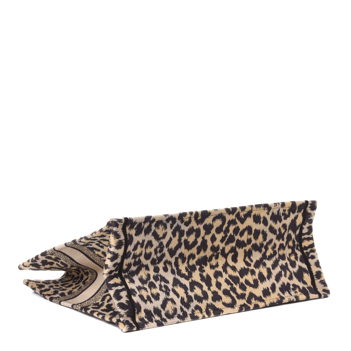 Canvas Mizza Embroidered Large Leopard Book Tote Beige
