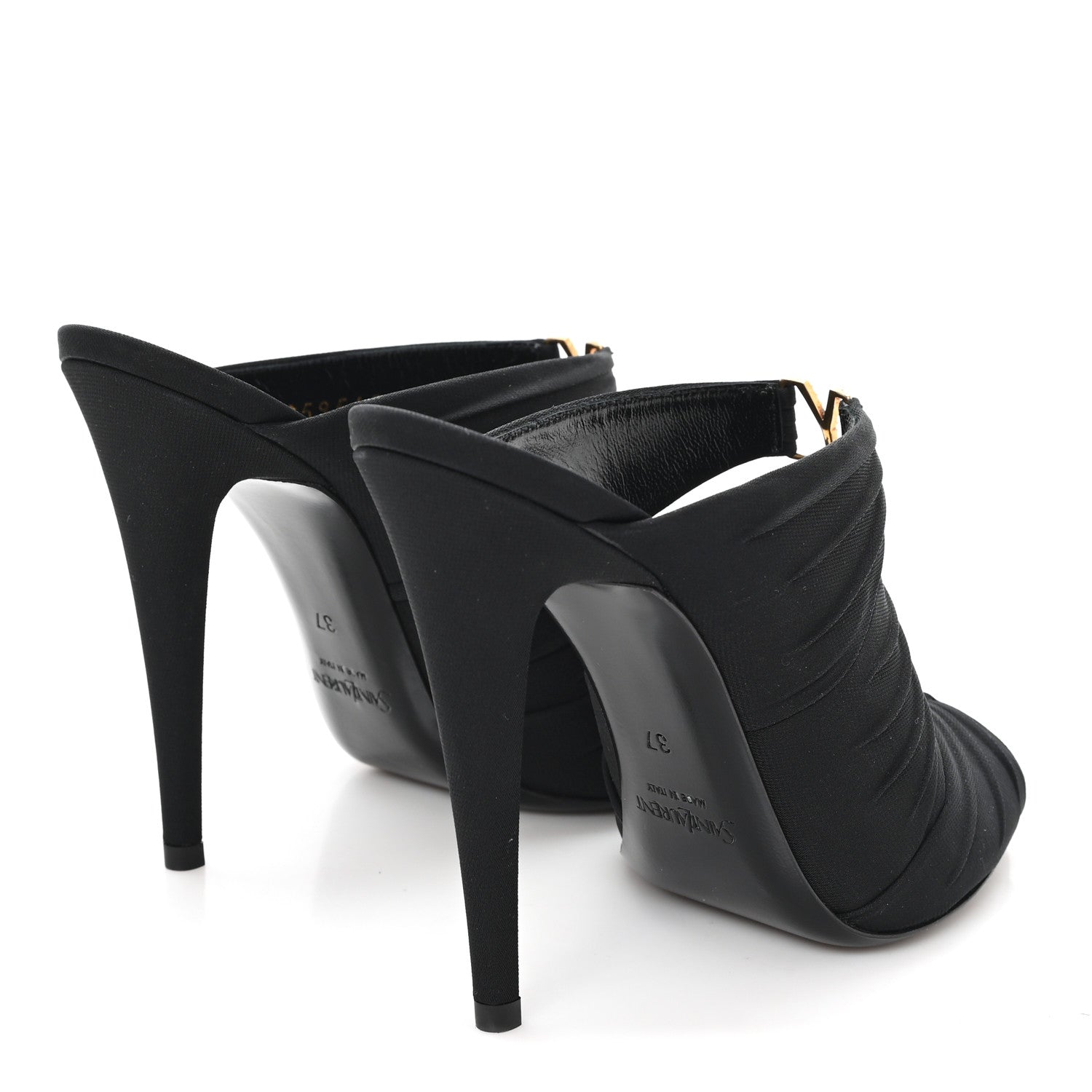 Saint Laurent Crepe Satin Crystal Emilie 110 Sandals 37 Black 5 of 10