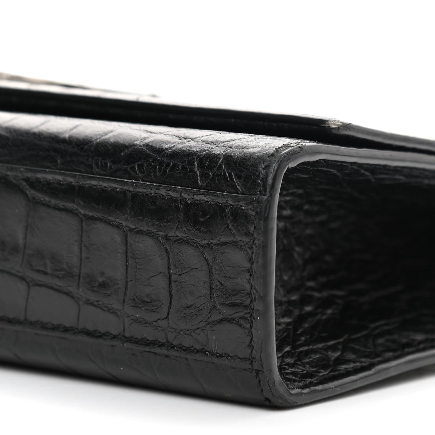 Calfskin Crocodile Embossed Medium Classic Monogram Kate Tassel Satchel Black