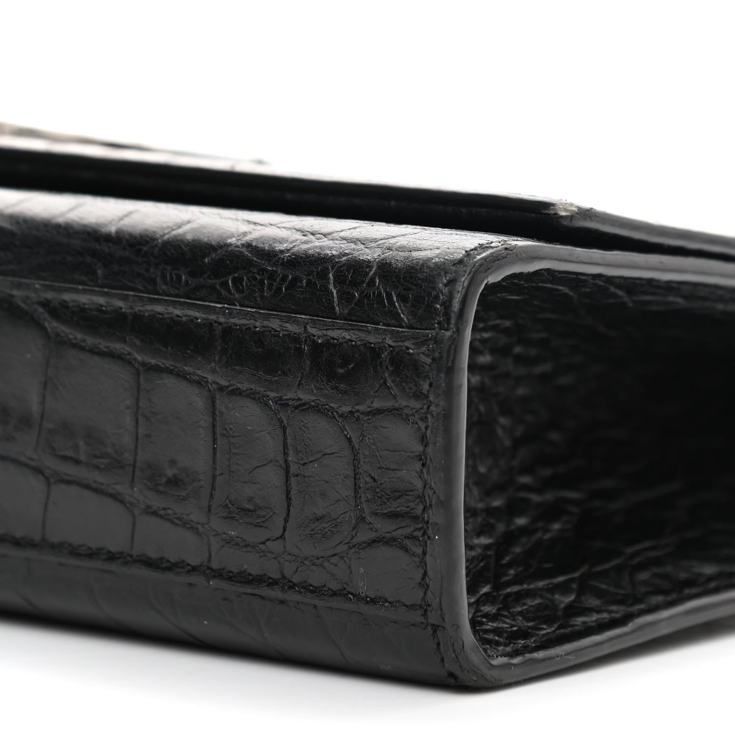 Saint Laurent Calfskin Crocodile Embossed Medium Classic Monogram Kate Tassel Satchel Black 9 of 9