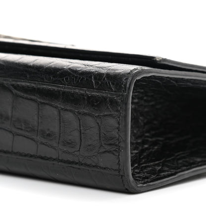 Saint Laurent Calfskin Crocodile Embossed Medium Classic Monogram Kate Tassel Satchel Black 9 of 9