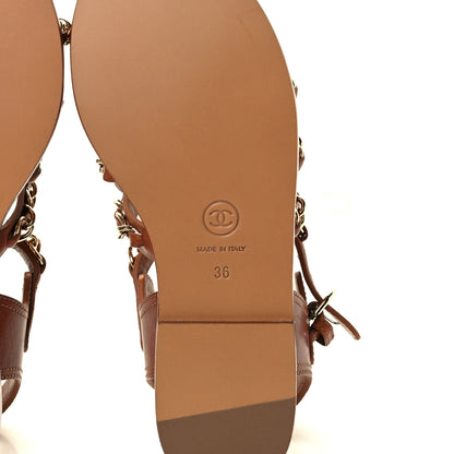 Chanel Calfskin Chain CC Flat Sandals 36 Beige 8 of 10