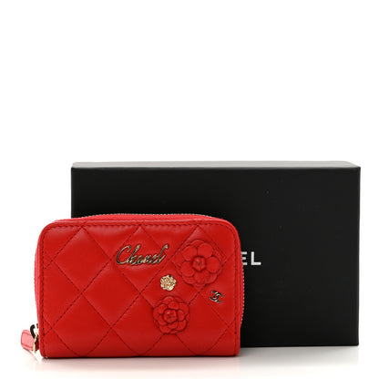 Chanel Lambskin Quilted Camellia Zip Coin Purse Red 3 of 8
