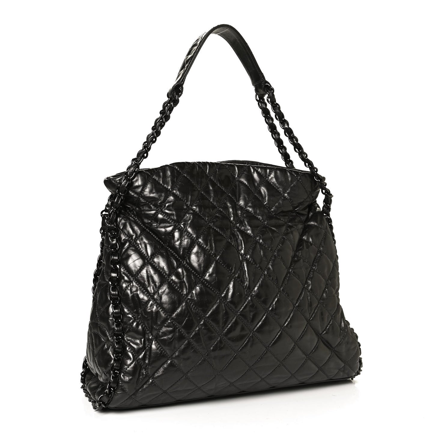 Metallic Calfskin Quilted Large Chain Me Hobo Dark Grey