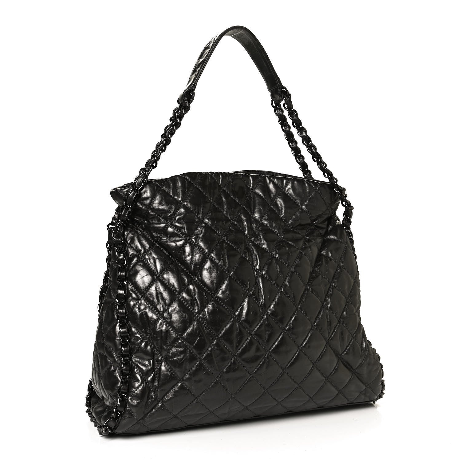 Chanel Metallic Calfskin Quilted Large Chain Me Hobo Dark Grey 3 of 10