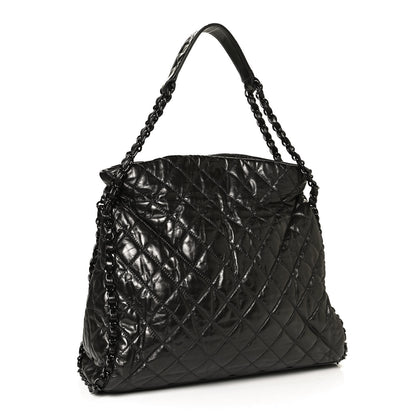 Chanel Metallic Calfskin Quilted Large Chain Me Hobo Dark Grey 3 of 10
