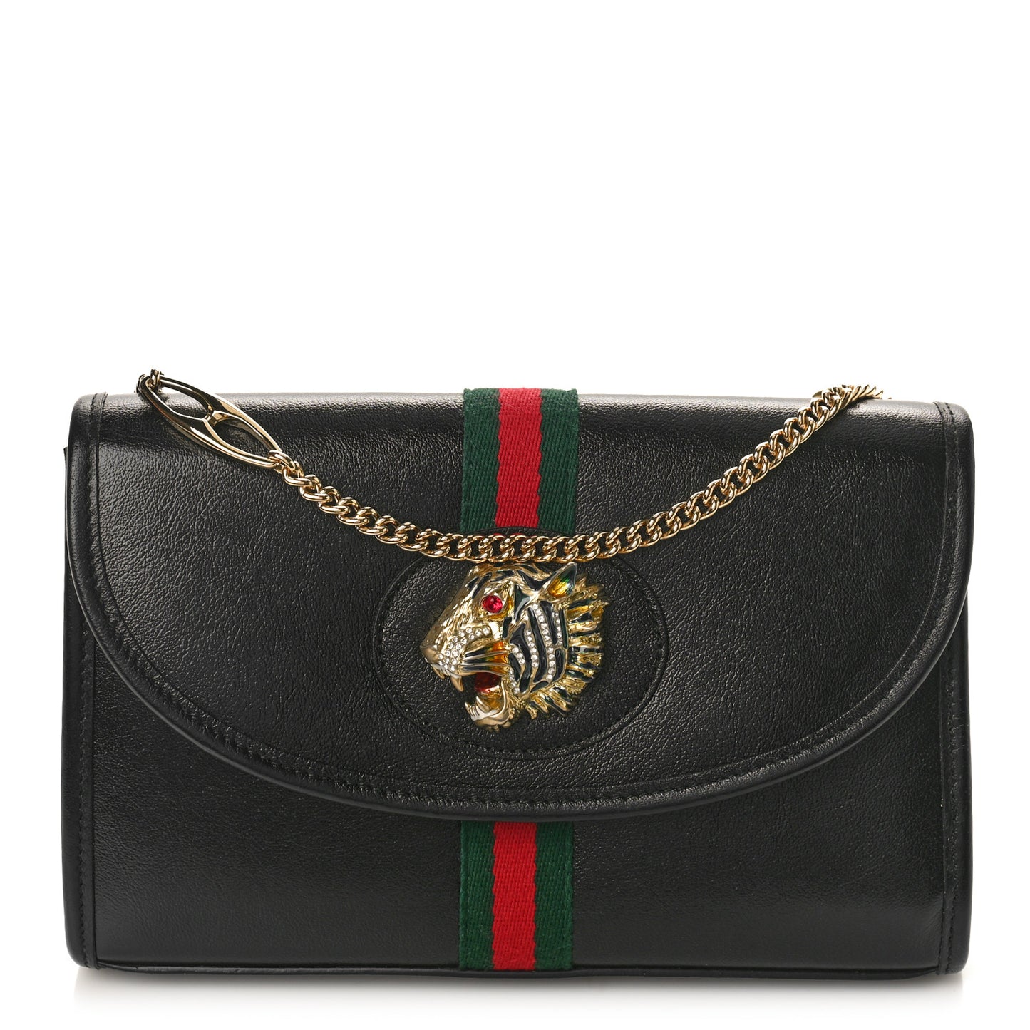 Textured Calfskin Web Small Rajah Slim Flap Shoulder Bag Black