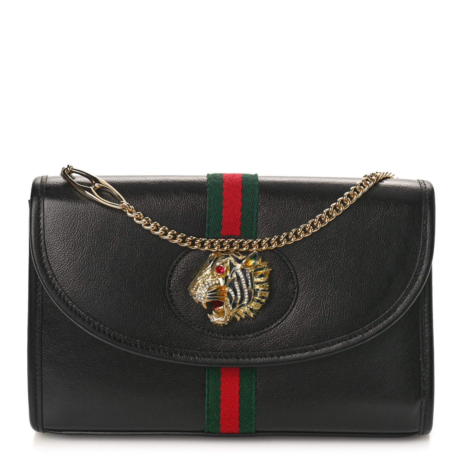 Gucci Textured Calfskin Web Small Rajah Slim Flap Shoulder Bag Black 1 of 11