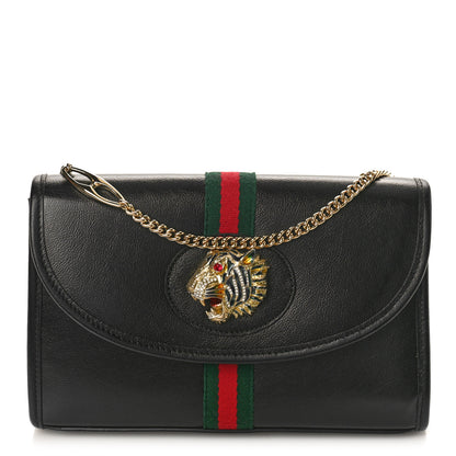 Gucci Textured Calfskin Web Small Rajah Slim Flap Shoulder Bag Black 1 of 11