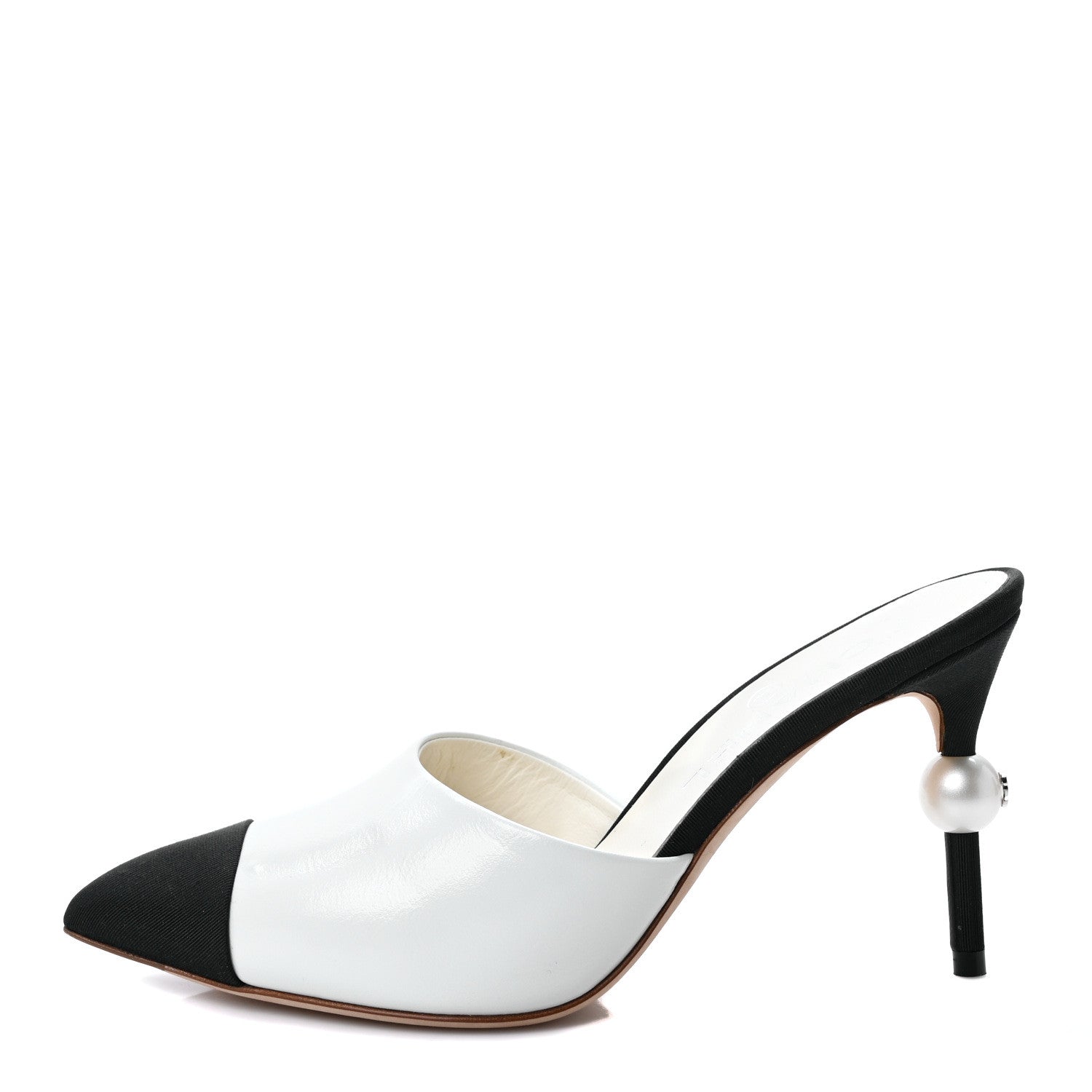 Chanel Patent Lambskin Grosgrain Cap Toe Pearl Mule 36 Ecru Black 1 of 9