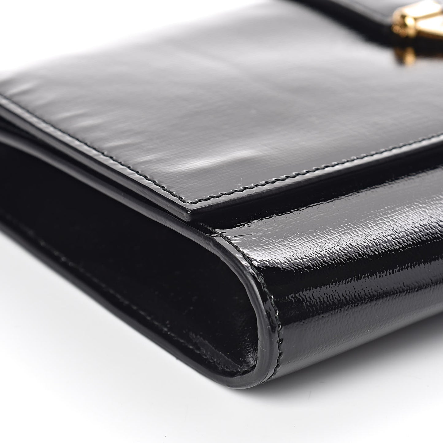 Textured Patent Classic Y Ligne Clutch Black
