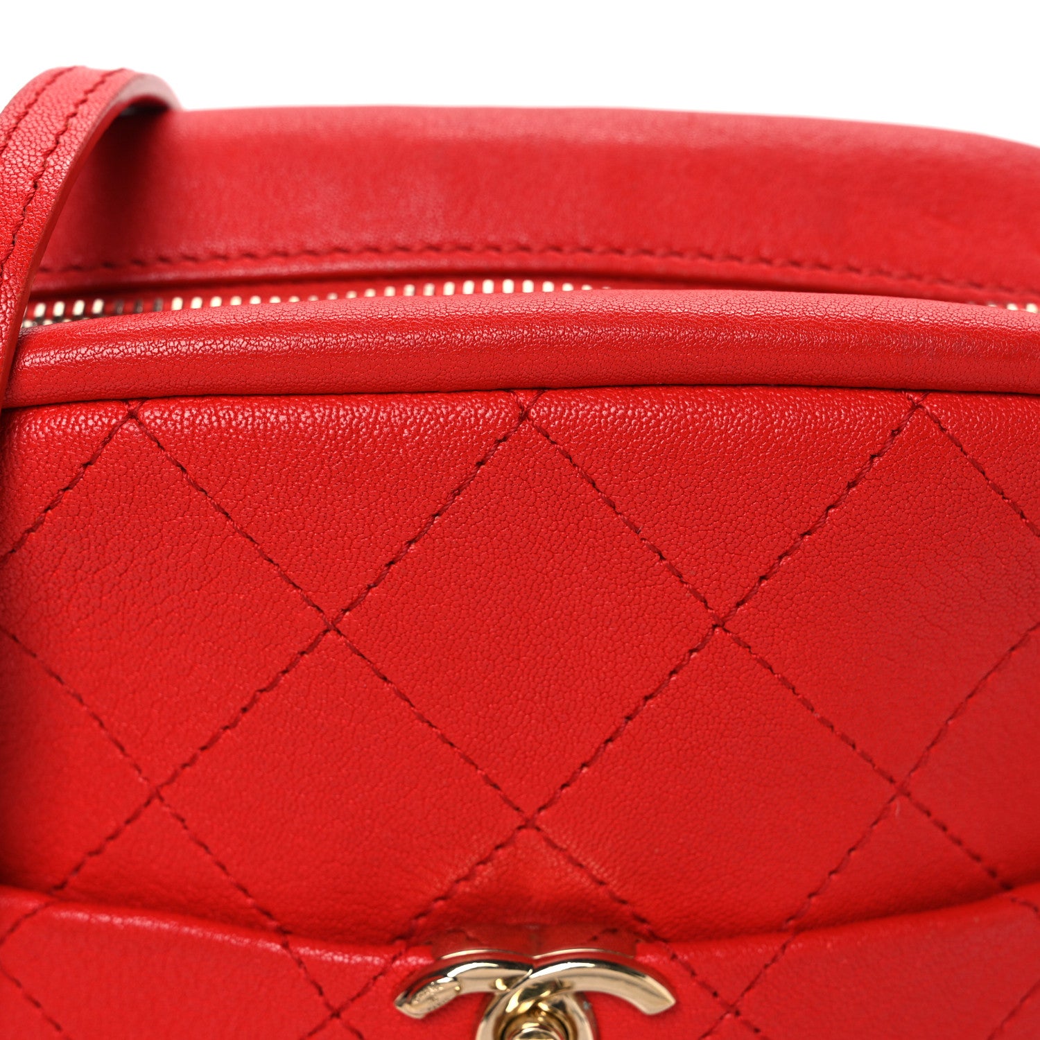 Chanel Goatskin Stitched Casual Trip North South Camera Case Red