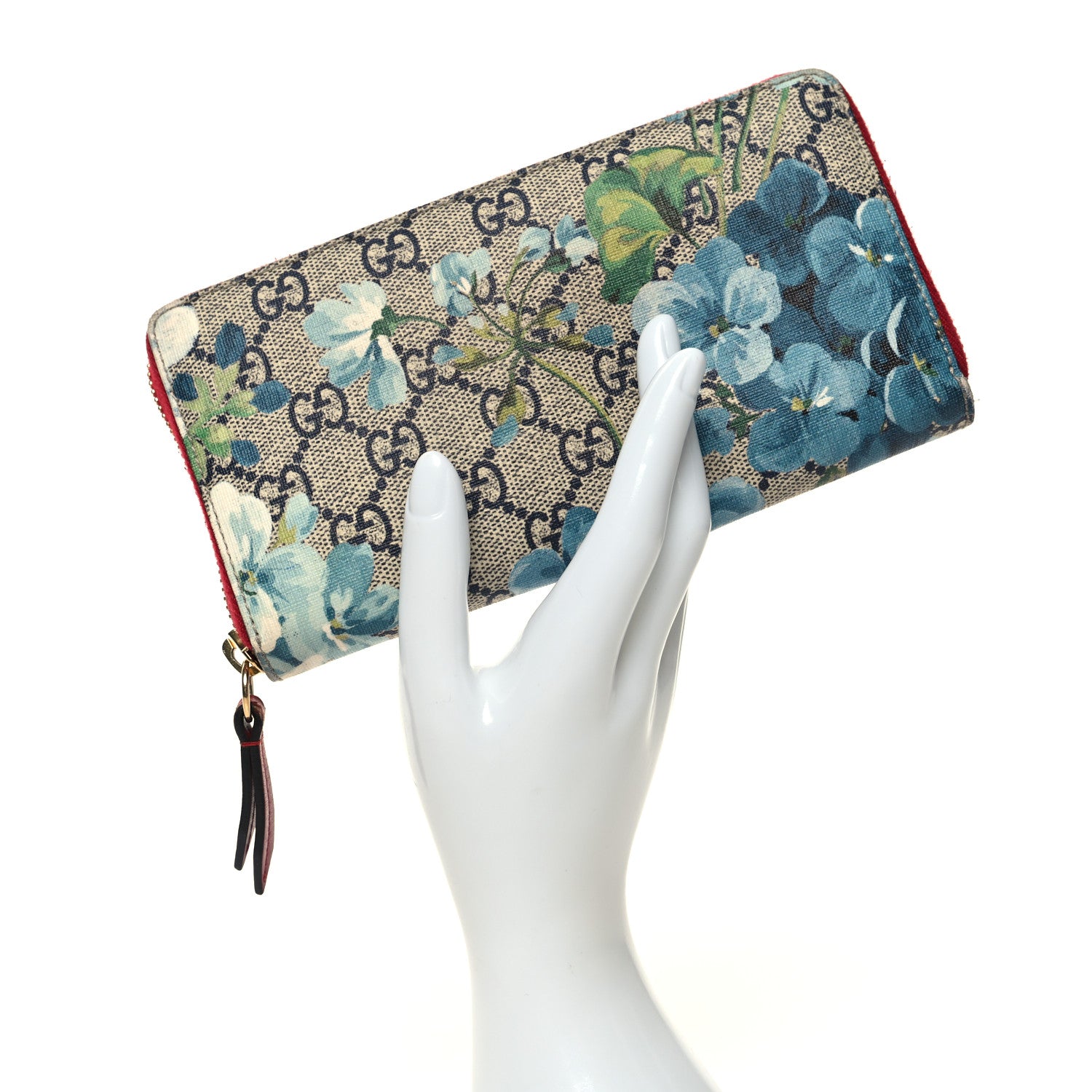 Gucci GG Supreme Monogram Blooms Zip Around Wallet Blue 2 of 10